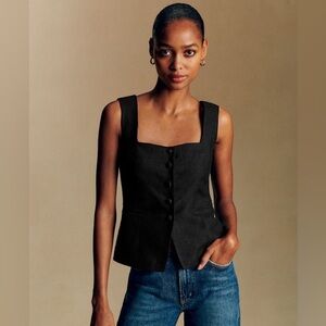 Sezane ZELINDA BLOUSE linen black vest 4